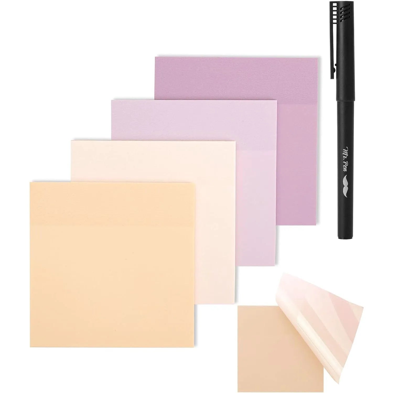 Transparent Sticky Notes 3x3 Inches, 200 Sheets, Pastel Colors, 4 Pads with Quick-Dry Pen