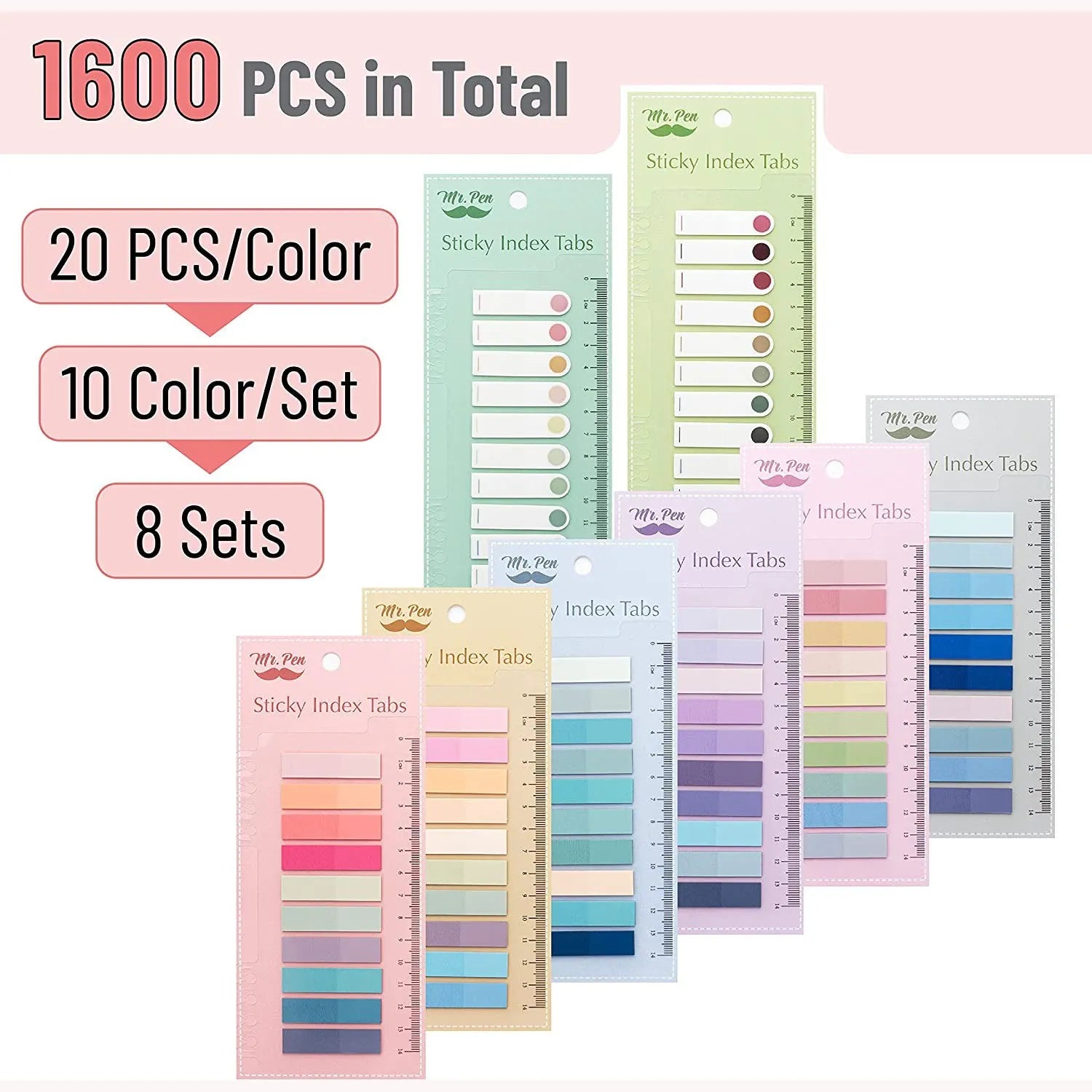 Sticky Tabs 1600 Pcs, Transparent Colorful Index Tabs, Page Markers, Book Tabs for Notes & Organizing