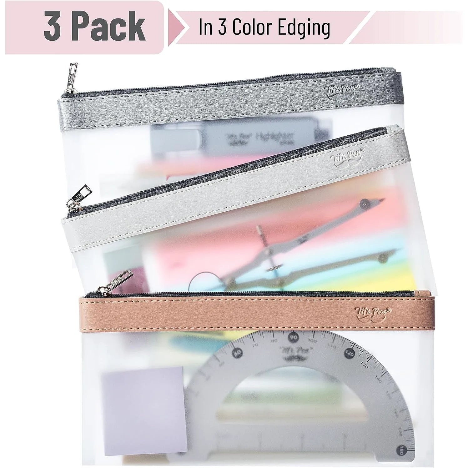Clear Pencil Pouches (3-Pack) - Transparent TPU Zipper Bags for School, Travel & Makeup