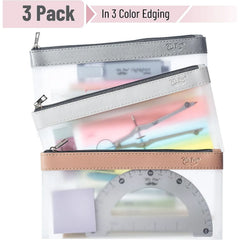 Clear Pencil Pouches (3-Pack) - Transparent TPU Zipper Bags for School, Travel & Makeup