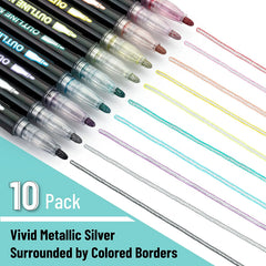 Double Line Outline Markers, 10 Pack, Shimmer Metallic Colors