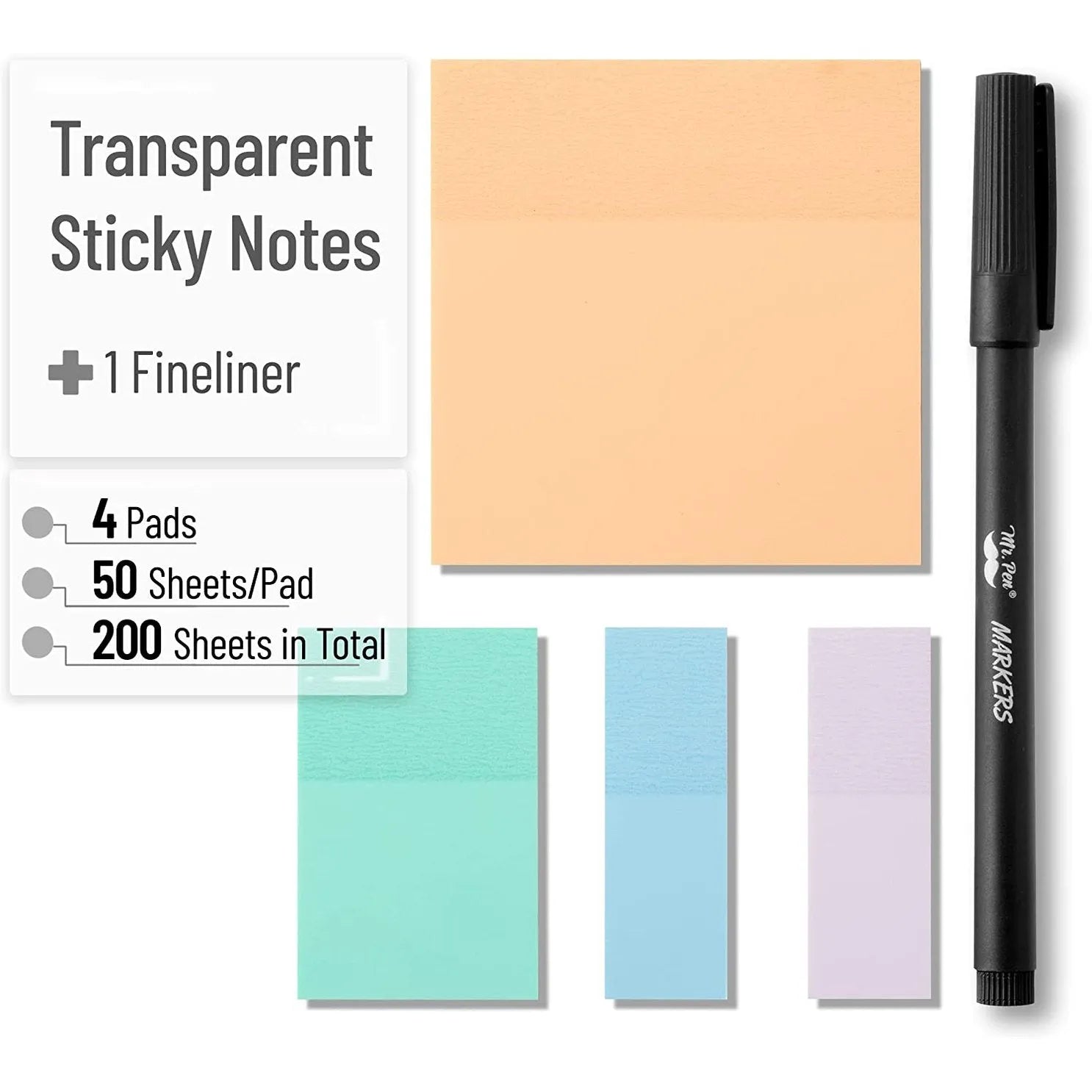 Transparent Sticky Notes with Pen, 200 Pastel Sheets for Bible Journaling, Study & Books