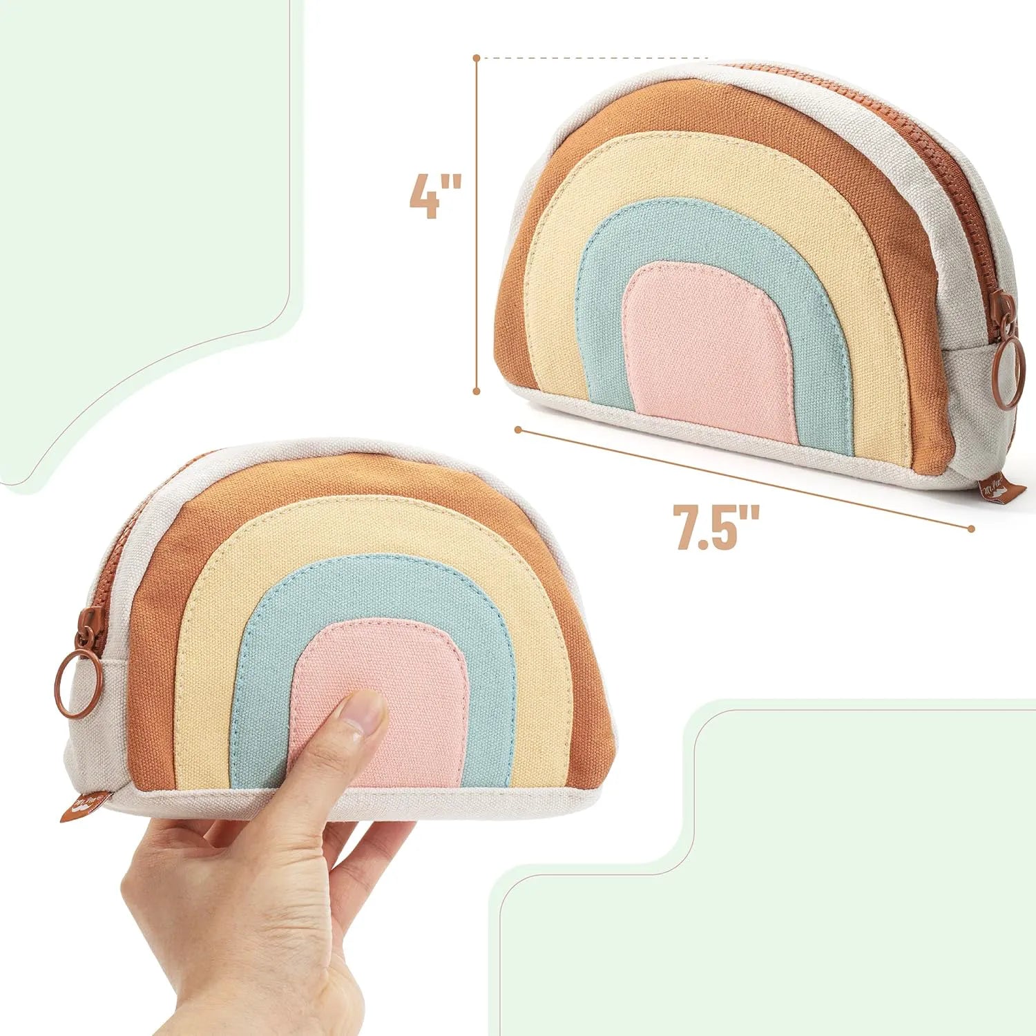 Large Boho Pencil Pouch with Rainbow Canvas and Zipper for School and College