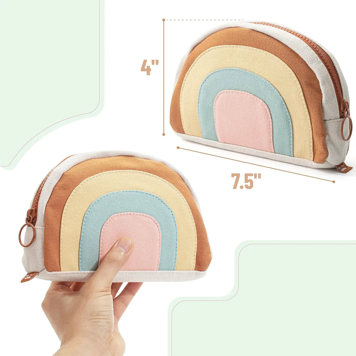 Large Boho Pencil Pouch with Rainbow Canvas and Zipper for School and College