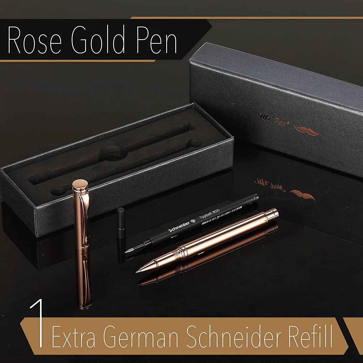 Luxury Rose Gold Executive Pen with Fine Point Black Ink and Extra Refill