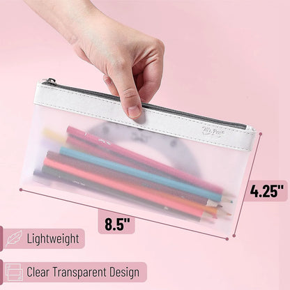 Clear Pencil Pouches (3-Pack) - Transparent TPU Zipper Bags for School, Travel & Makeup