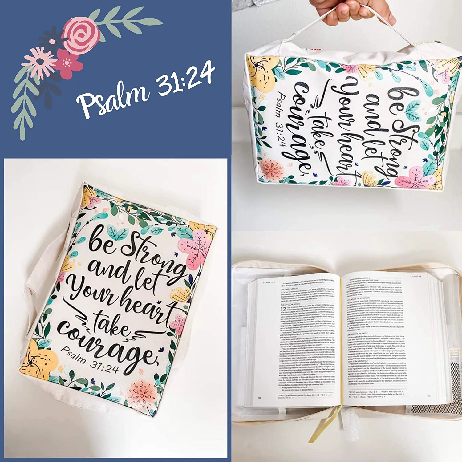 Bible Cover & Case for Women – Durable Canvas Bible Bag with Handle, Fits Standard Study Bibles