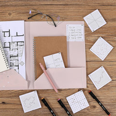 Graph Paper Sticky Notes 3x3 Inches, 6 Pads, White, 6 Designs, 300 Sheets Total