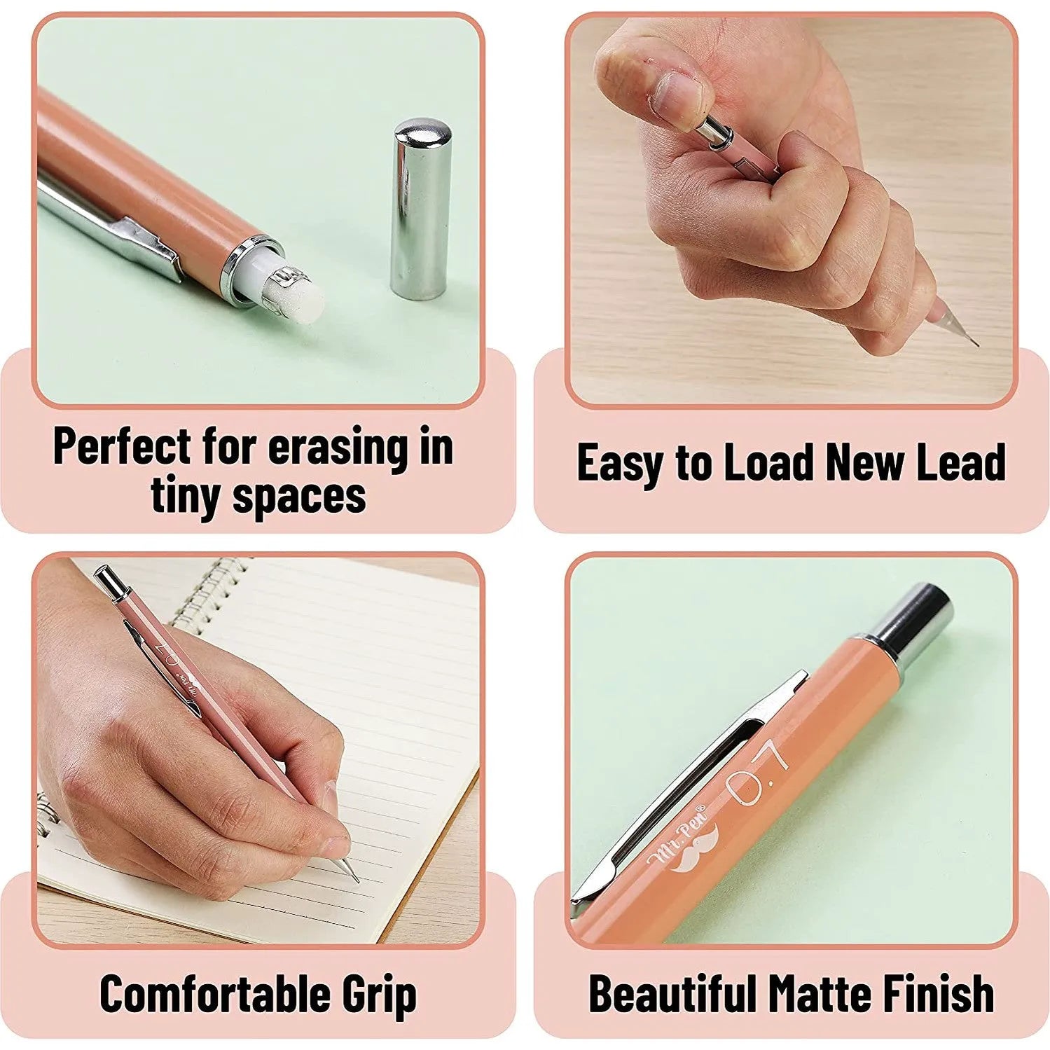 Pastel Boho Mechanical Pencils 6-Pack with 0.5mm & 0.7mm Refills