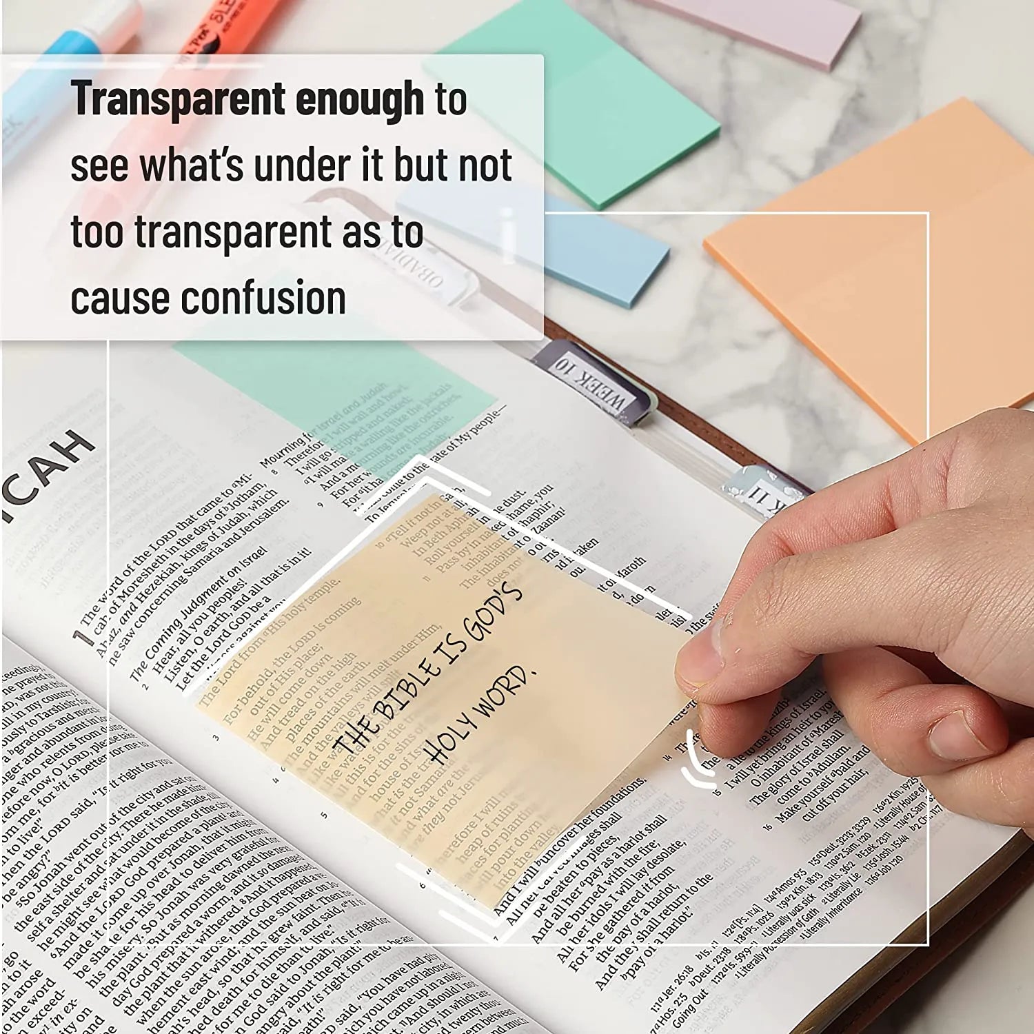 Transparent Sticky Notes with Pen, 200 Pastel Sheets for Bible Journaling, Study & Books