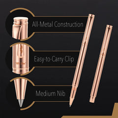 Luxury Rose Gold Executive Pen with Fine Point Black Ink and Extra Refill
