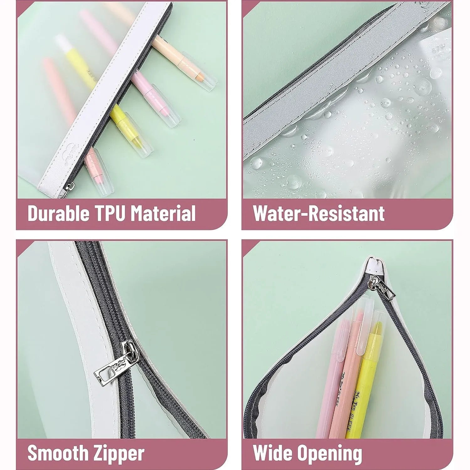 Clear Pencil Pouches (3-Pack) - Transparent TPU Zipper Bags for School, Travel & Makeup