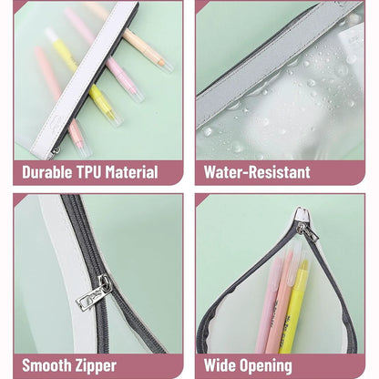 Clear Pencil Pouches (3-Pack) - Transparent TPU Zipper Bags for School, Travel & Makeup