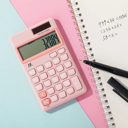 Cute Basic Calculator - 12-Digit, Light Pink, Solar Powered, Handheld