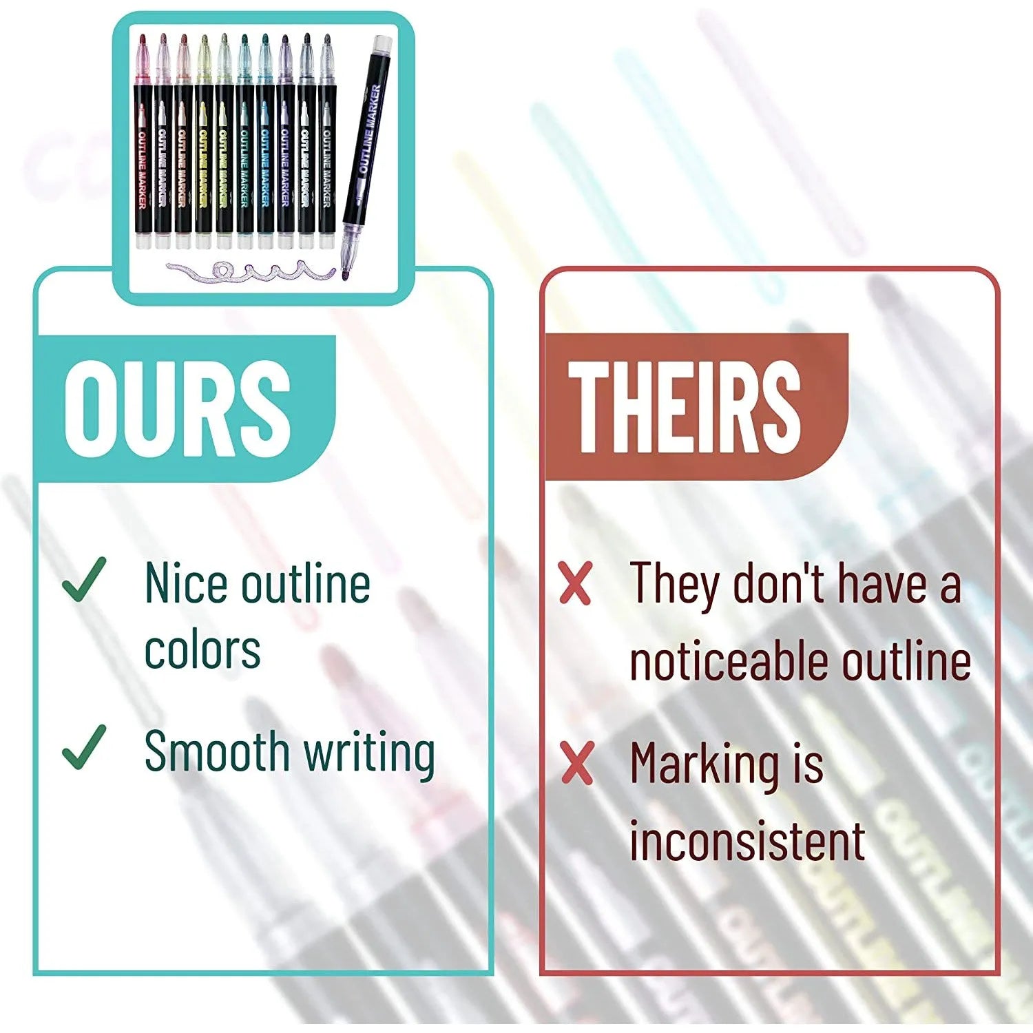 Double Line Outline Markers, 10 Pack, Shimmer Metallic Colors