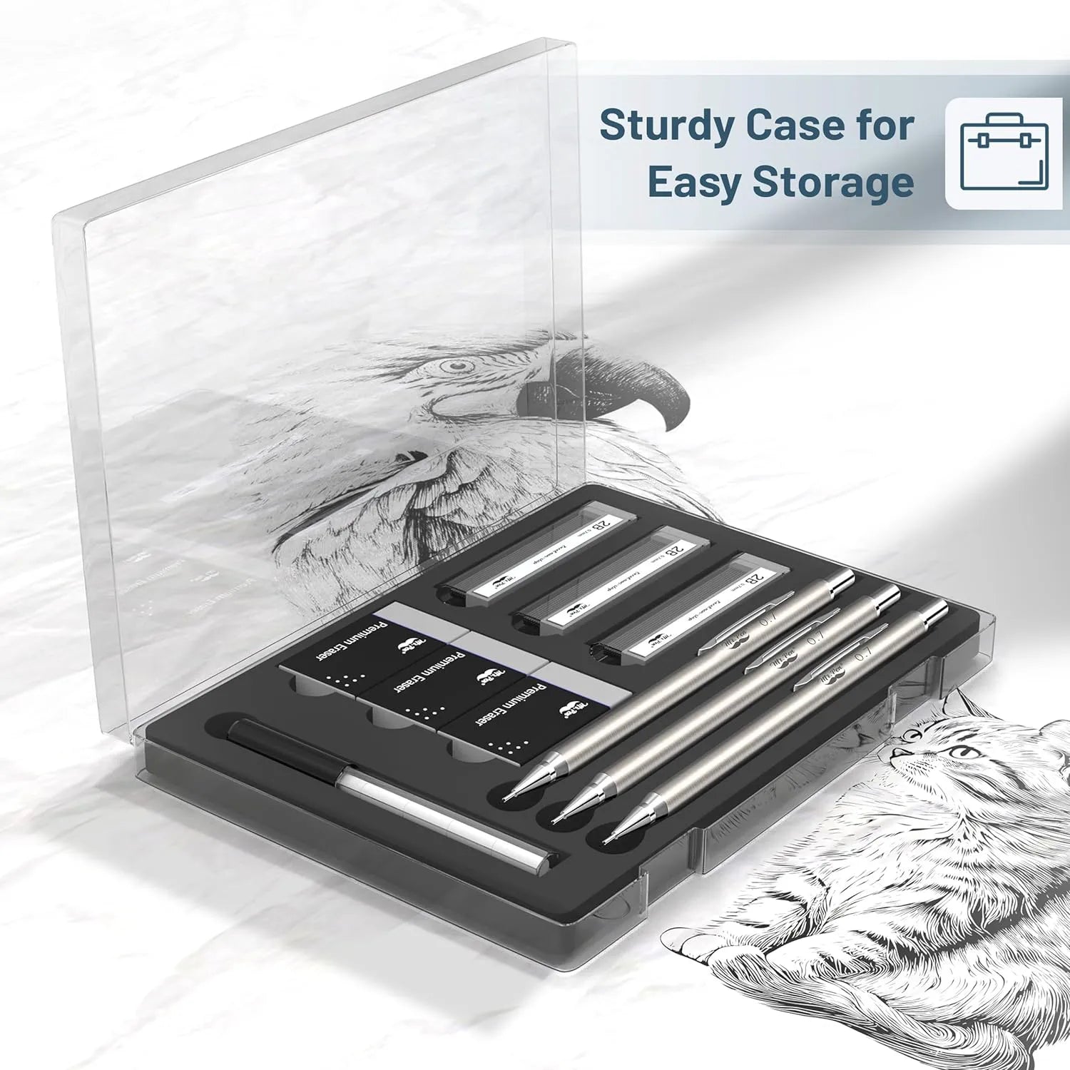 Metal Mechanical Pencil Set - 0.7mm, 3 Pack with Leads & Erasers