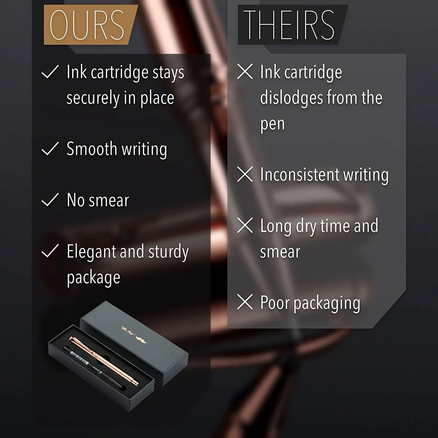 Luxury Rose Gold Executive Pen with Fine Point Black Ink and Extra Refill