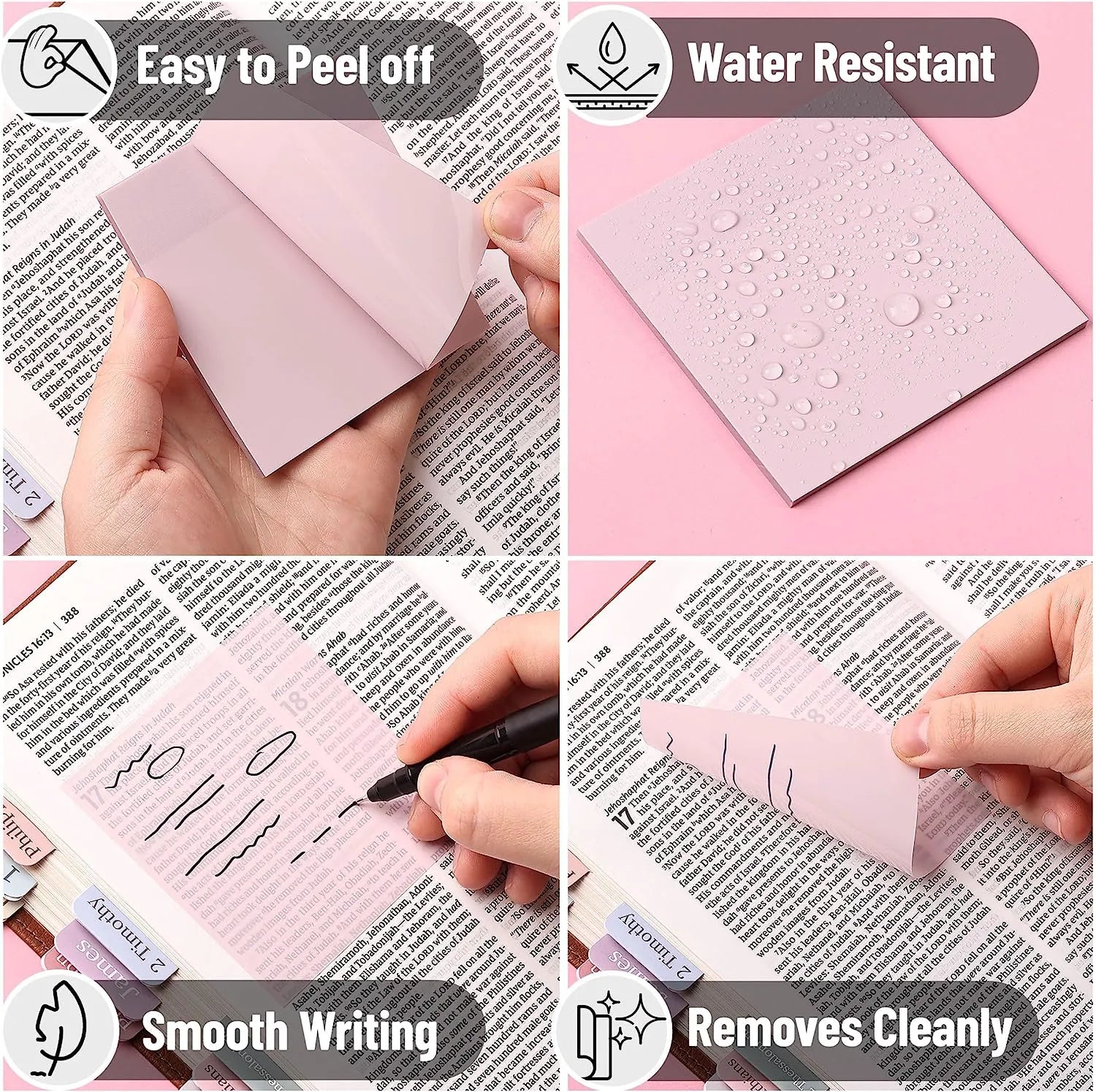 Transparent Sticky Notes 3x3 Inches, 200 Sheets, Pastel Colors, 4 Pads with Quick-Dry Pen