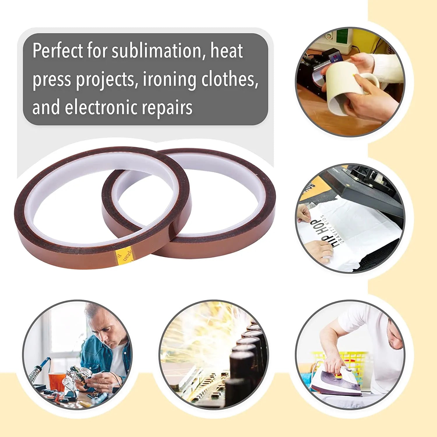 Heat Resistant Tape 10mm x 33m (2 Rolls) for Heat Press Sublimation