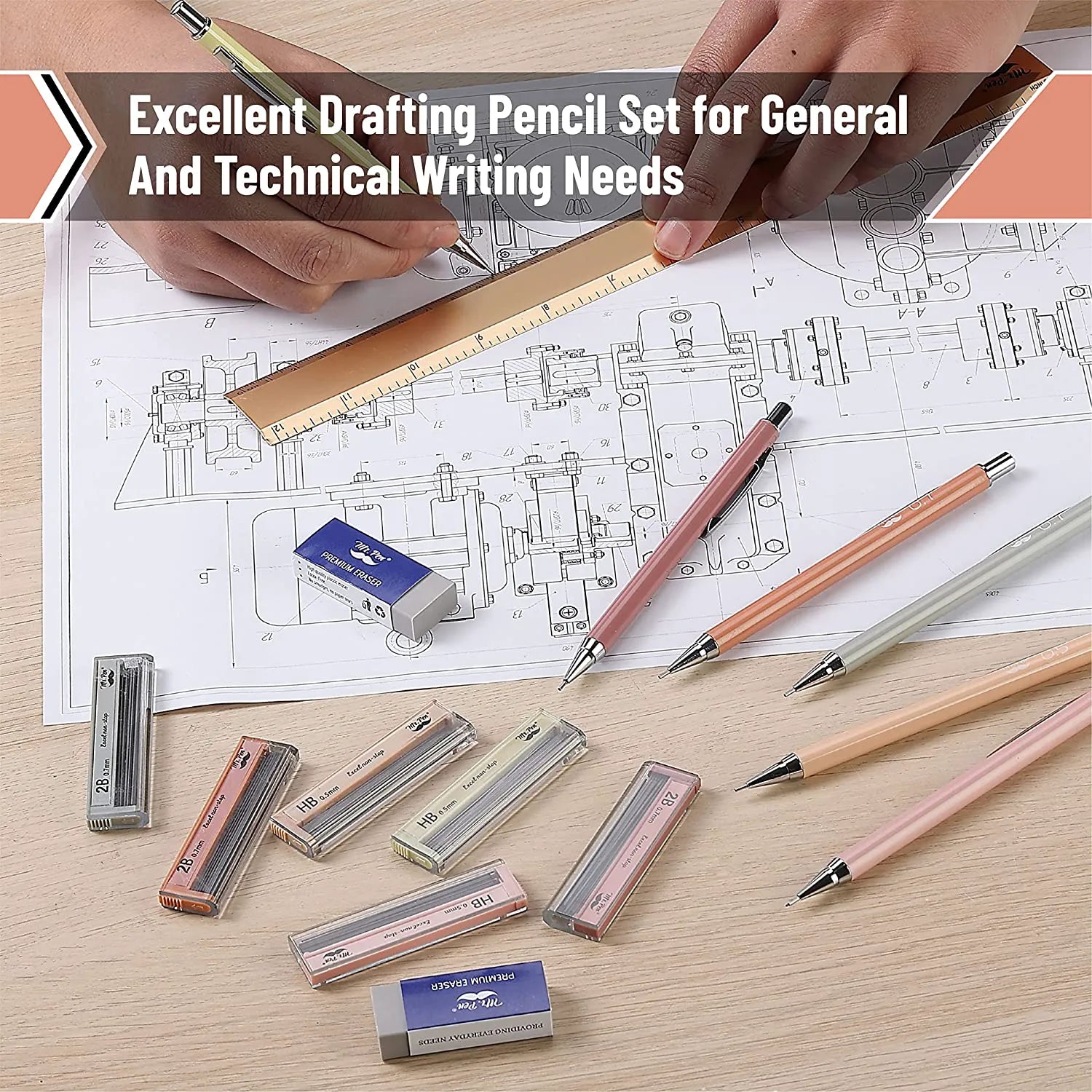 Pastel Boho Mechanical Pencils 6-Pack with 0.5mm & 0.7mm Refills