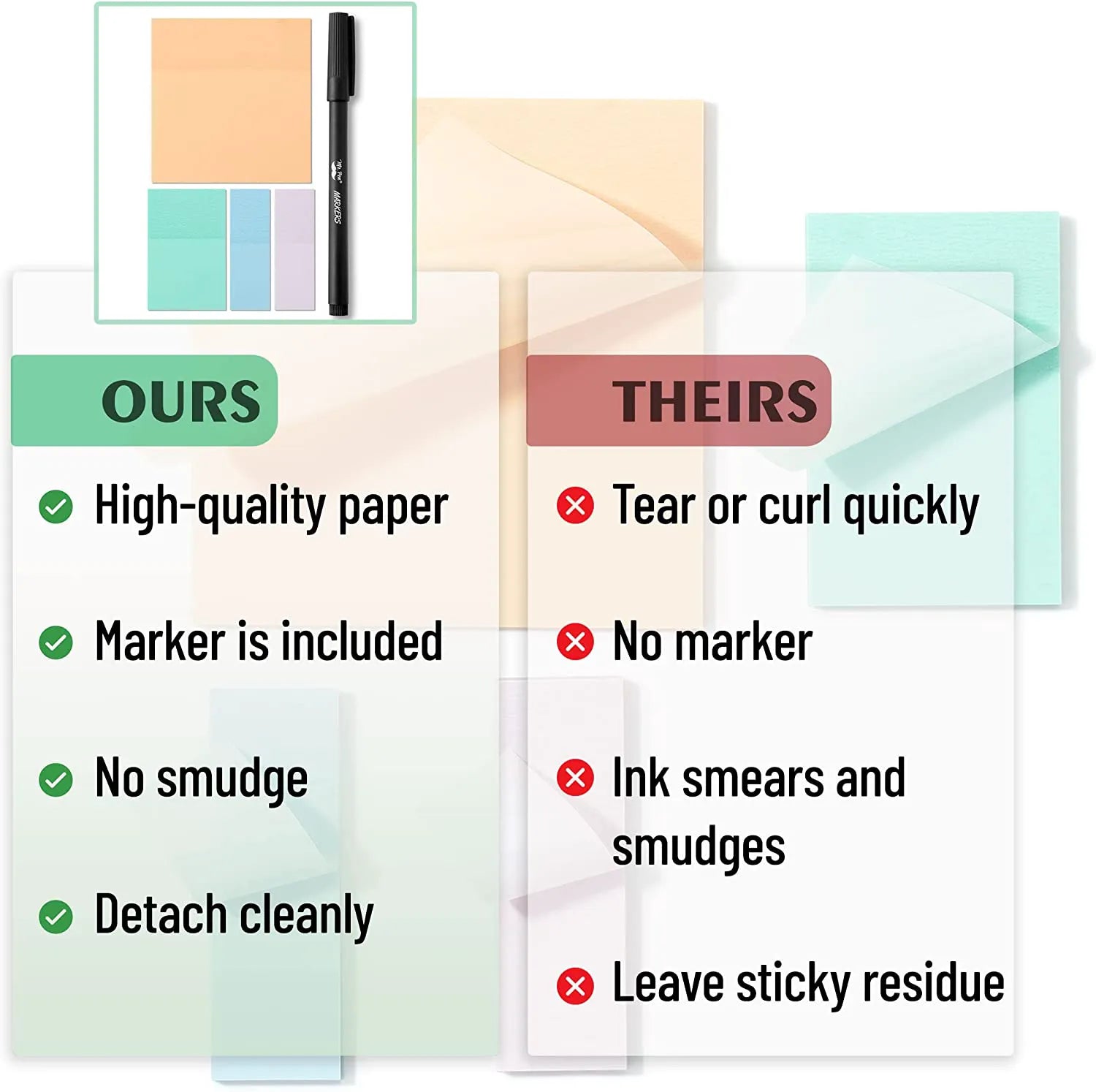 Transparent Sticky Notes with Pen, 200 Pastel Sheets for Bible Journaling, Study & Books
