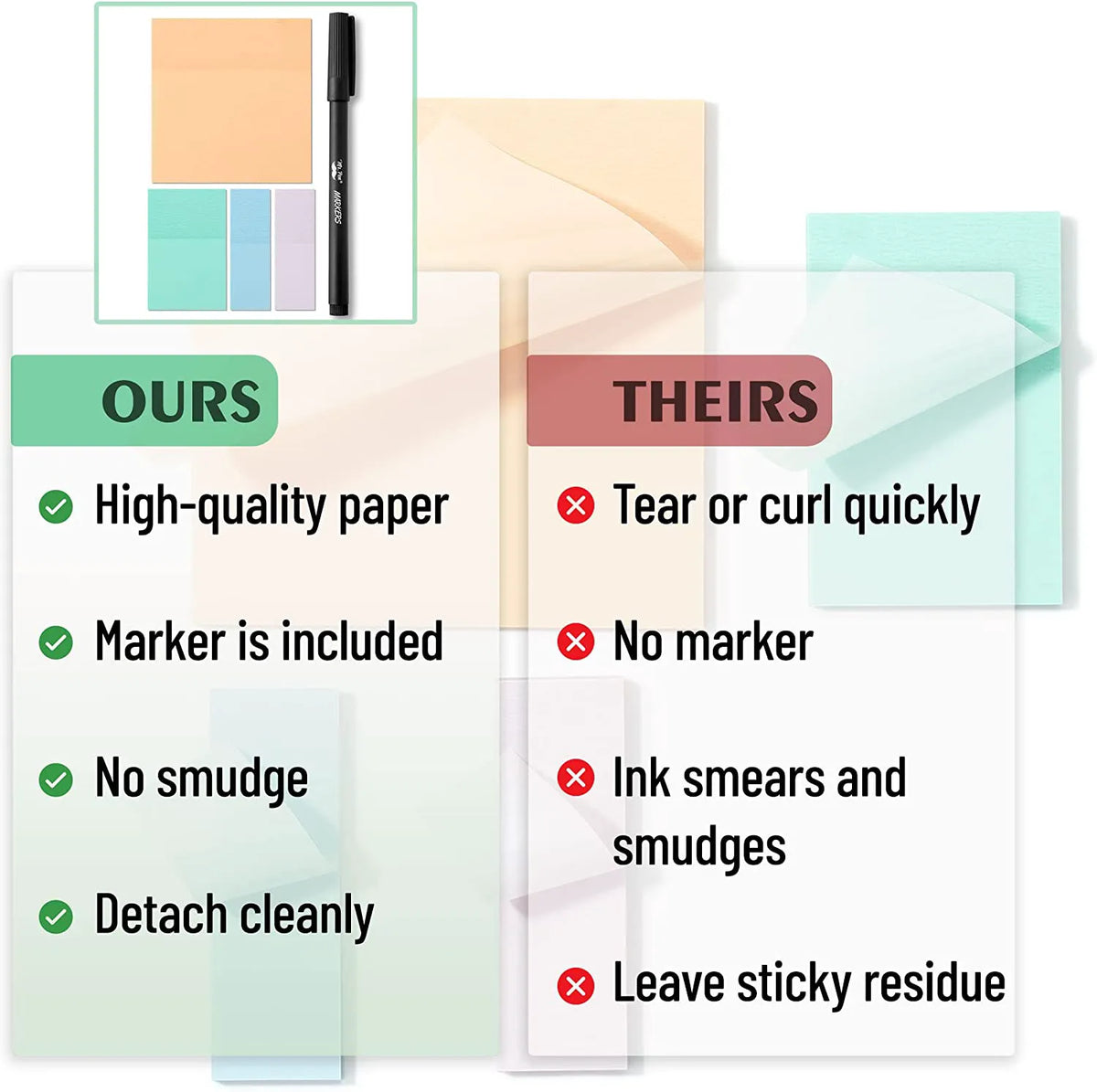 Transparent Sticky Notes with Pen, 200 Pastel Sheets for Bible Journaling, Study & Books