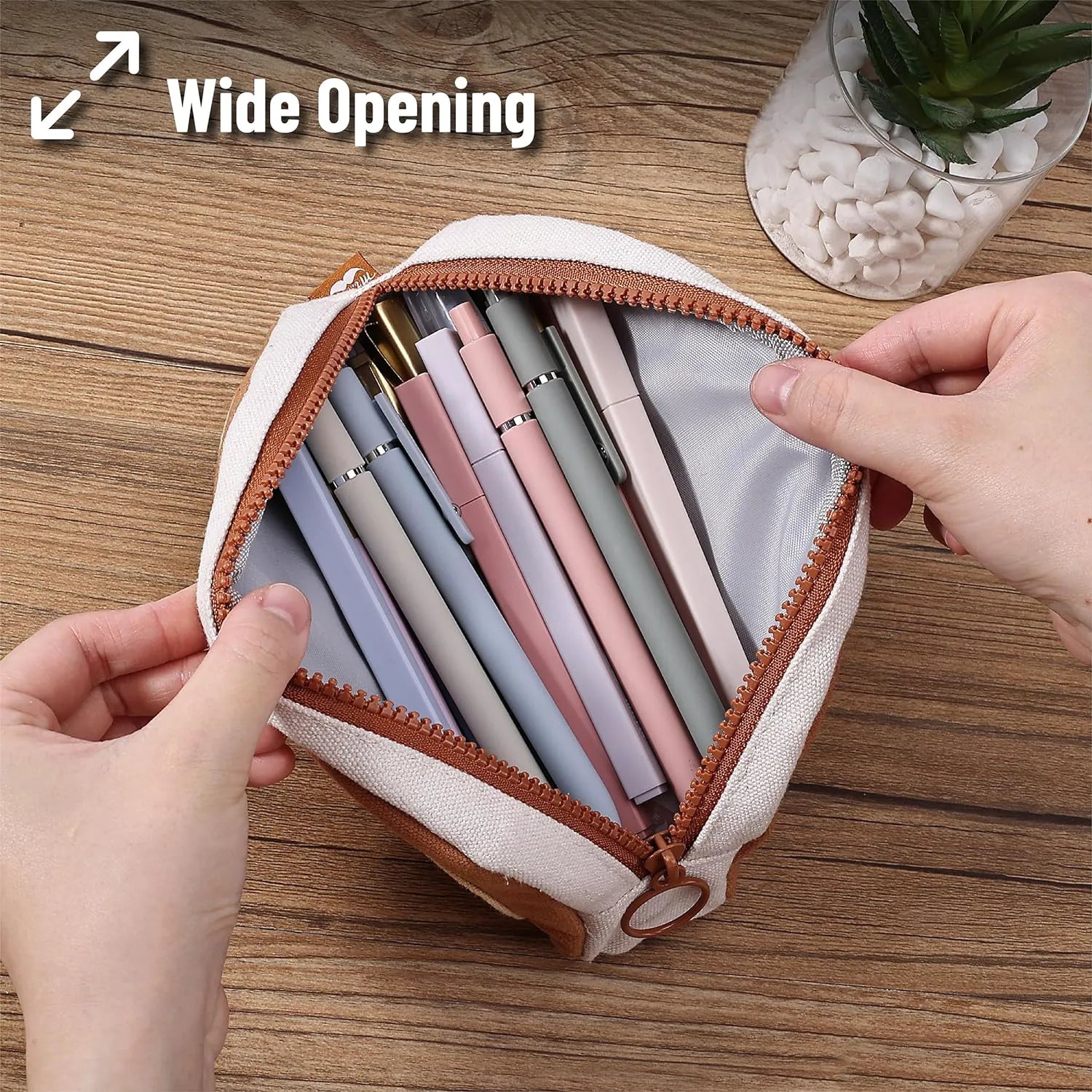 Large Boho Pencil Pouch with Rainbow Canvas and Zipper for School and College