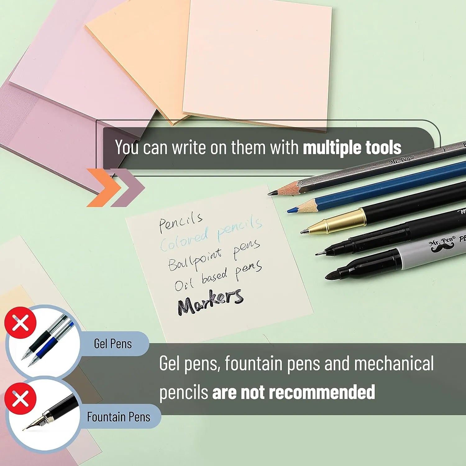 Transparent Sticky Notes 3x3 Inches, 200 Sheets, Pastel Colors, 4 Pads with Quick-Dry Pen