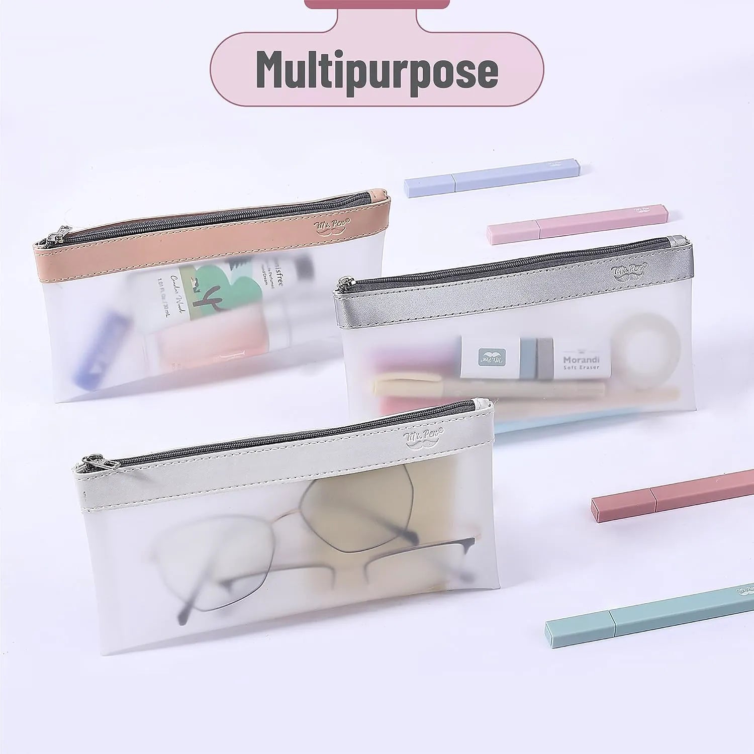 Clear Pencil Pouches (3-Pack) - Transparent TPU Zipper Bags for School, Travel & Makeup