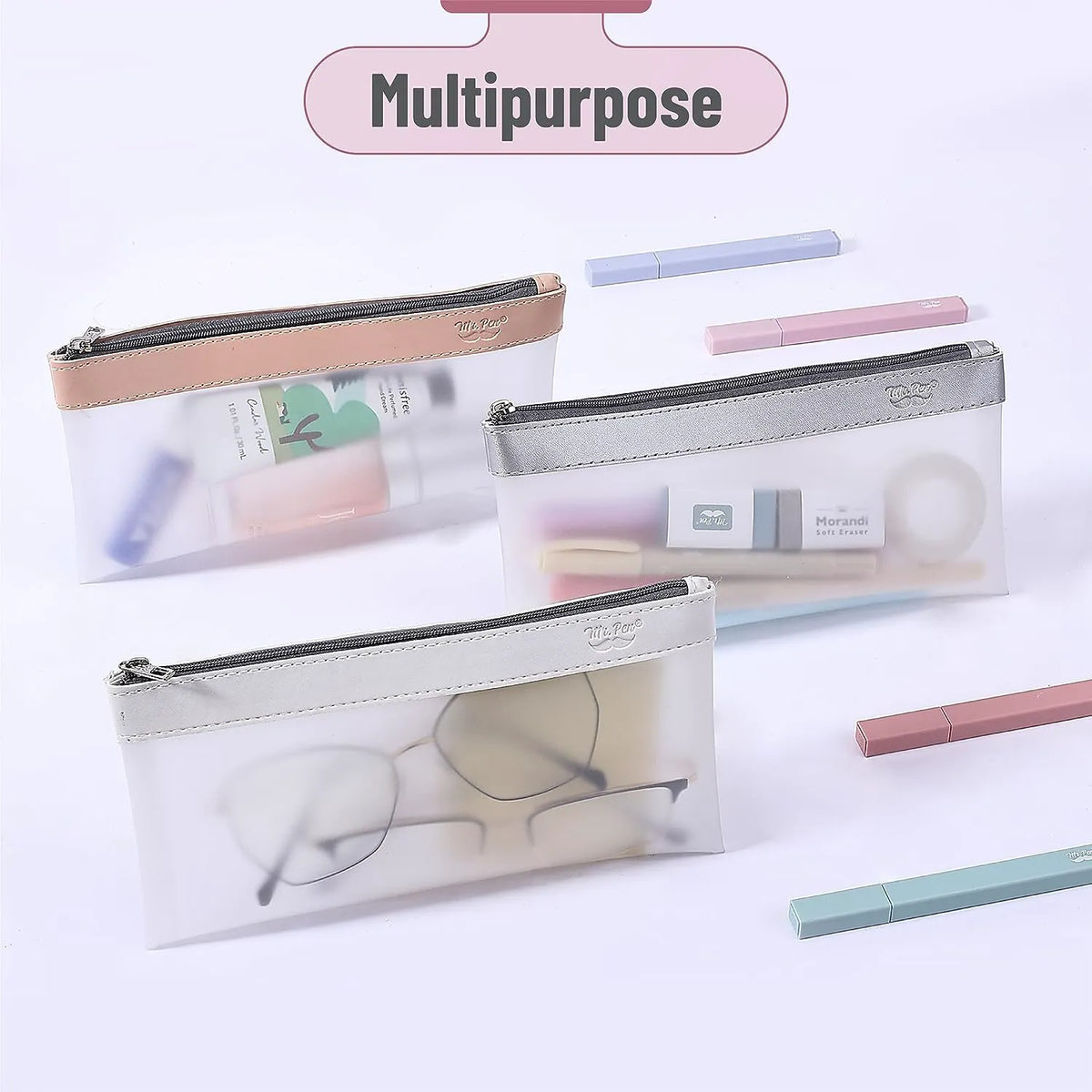 Clear Pencil Pouches (3-Pack) - Transparent TPU Zipper Bags for School, Travel & Makeup