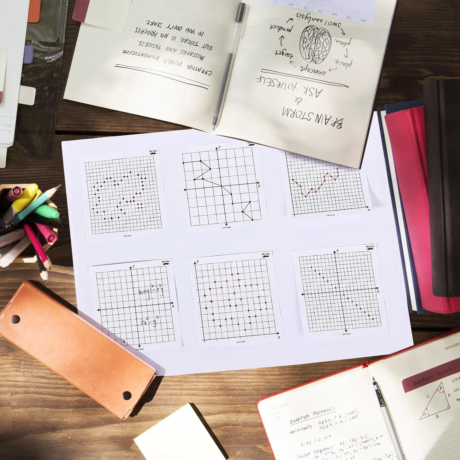 Graph Paper Sticky Notes 3x3 Inches, 6 Pads, White, 6 Designs, 300 Sheets Total