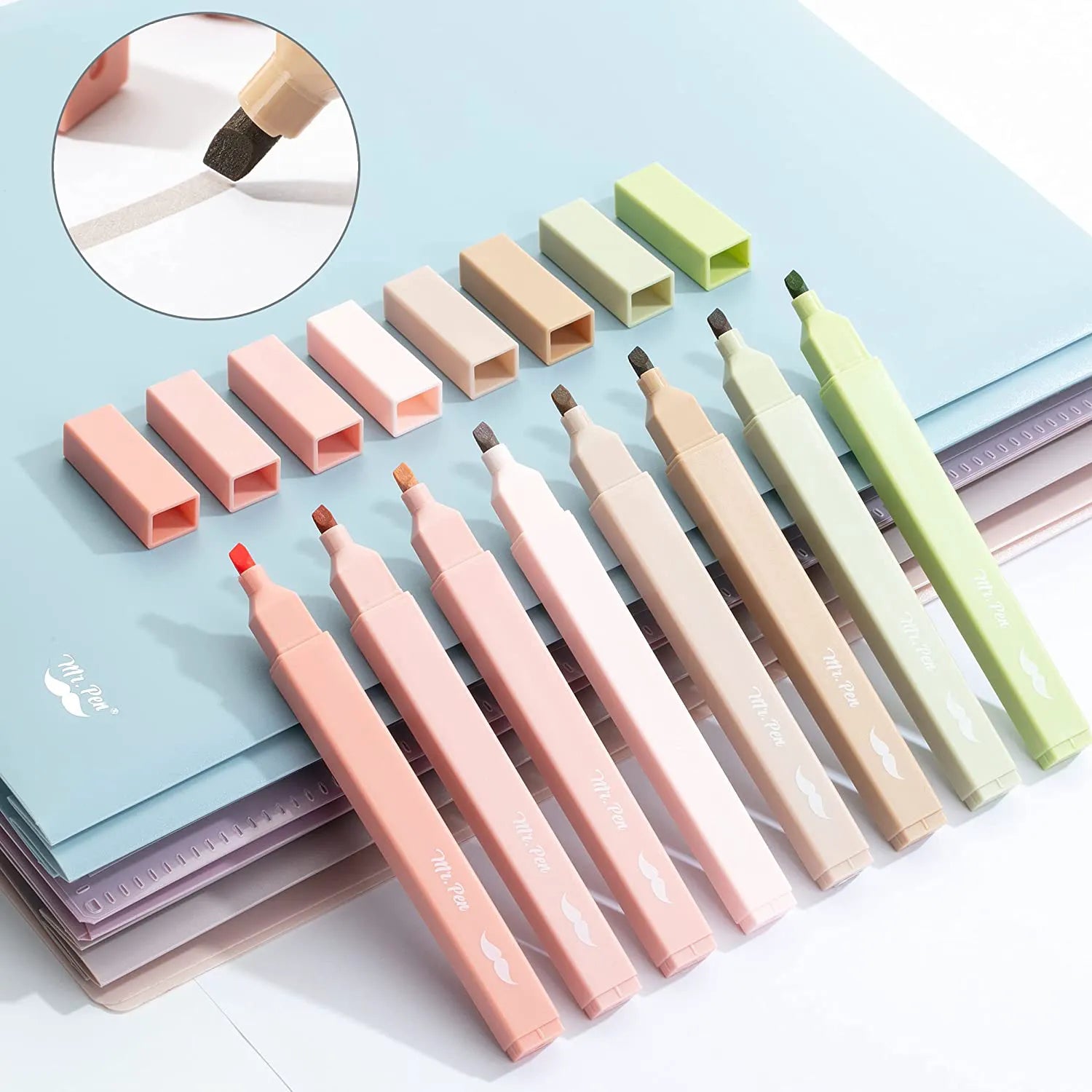 Boho Aesthetic Highlighters (8-Pack) with No-Bleed Ink & Chisel Tip