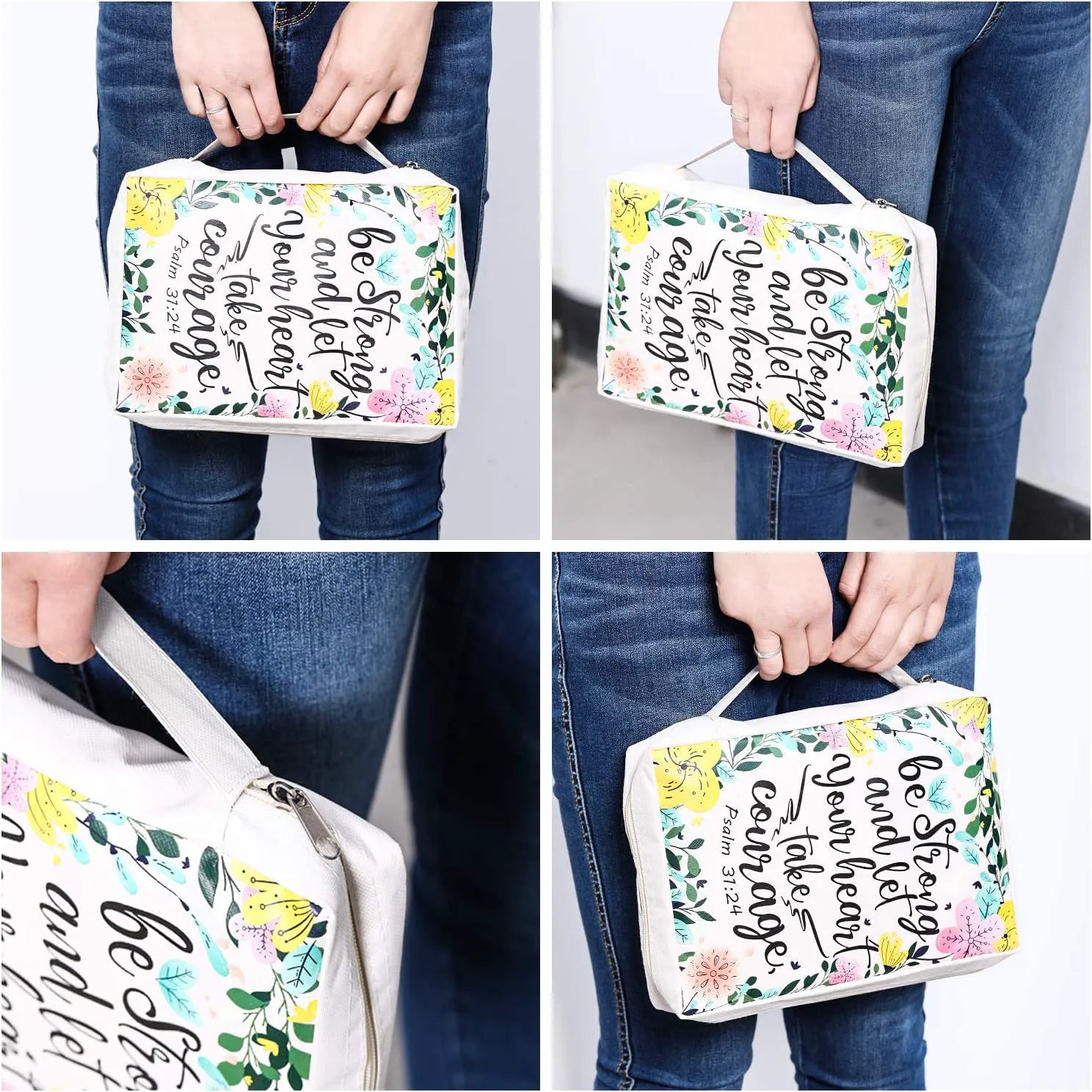 Bible Cover & Case for Women – Durable Canvas Bible Bag with Handle, Fits Standard Study Bibles