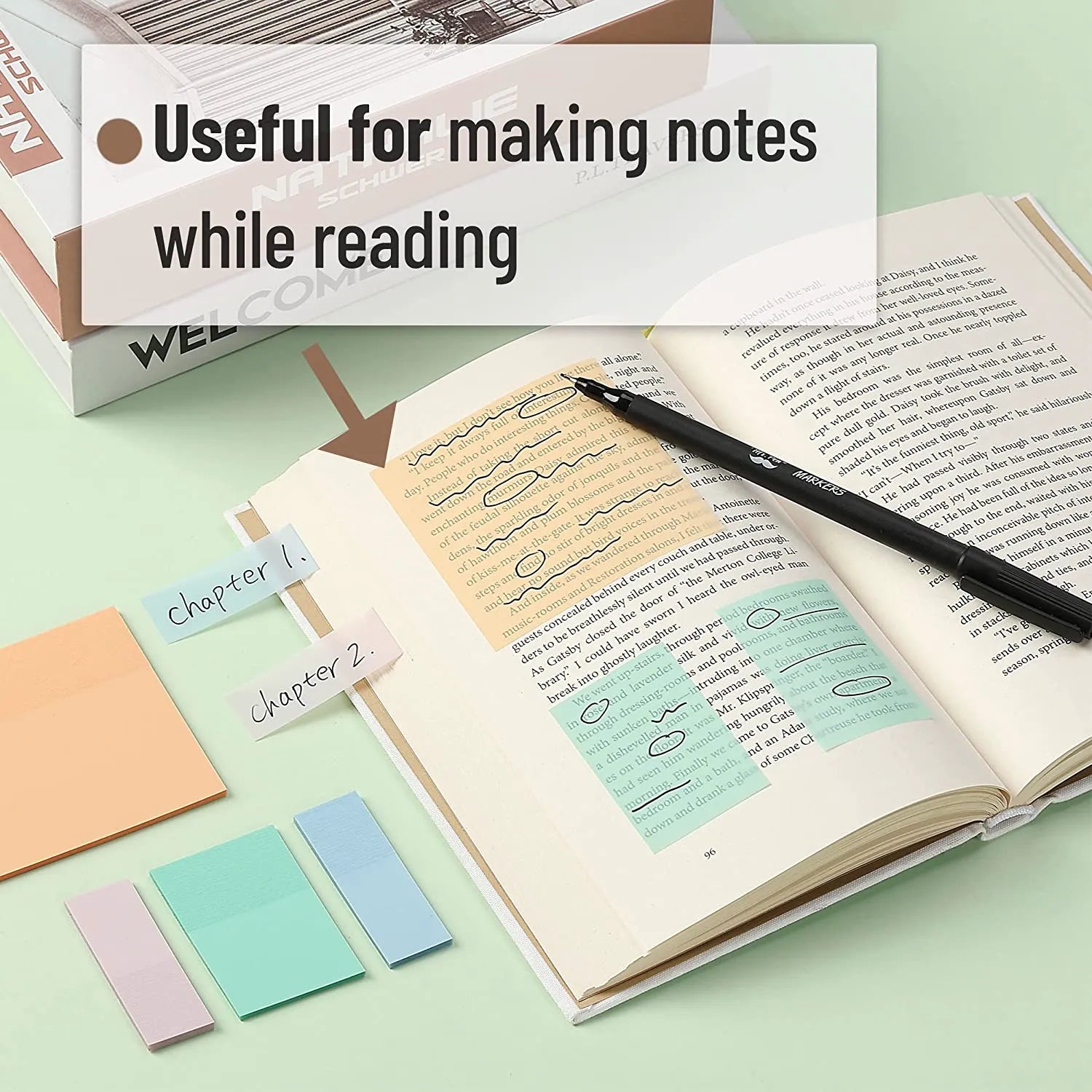 Transparent Sticky Notes with Pen, 200 Pastel Sheets for Bible Journaling, Study & Books