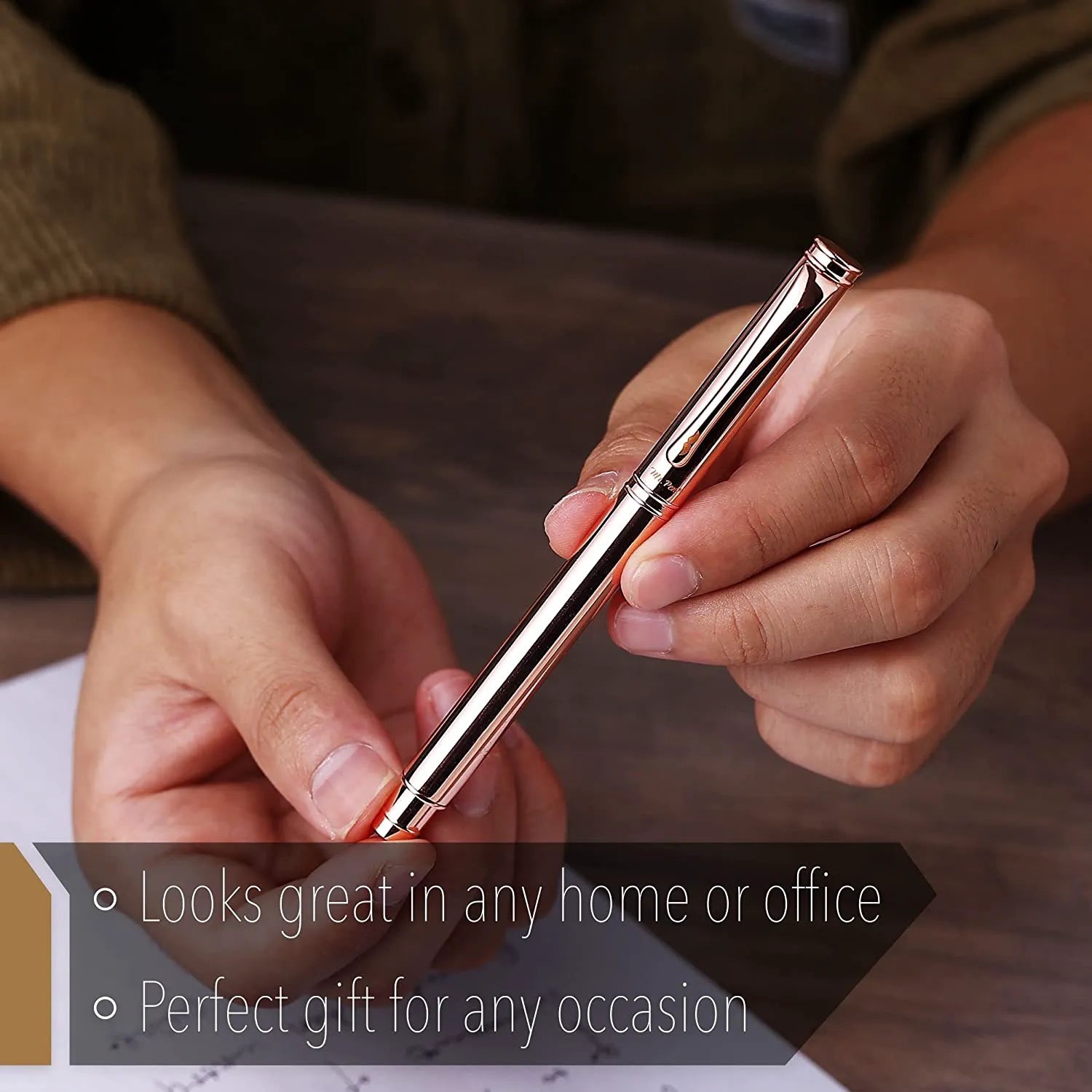 Luxury Rose Gold Executive Pen with Fine Point Black Ink and Extra Refill