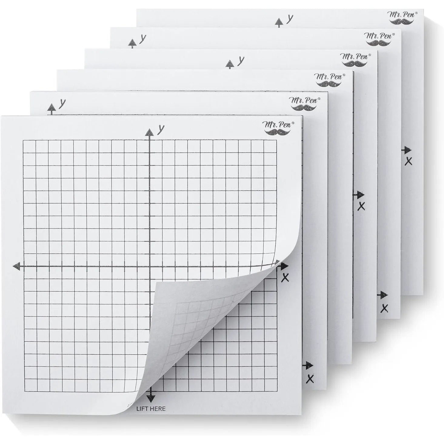 Graph Paper Sticky Notes 3x3 Inches, 6 Pads, White, 6 Designs, 300 Sheets Total
