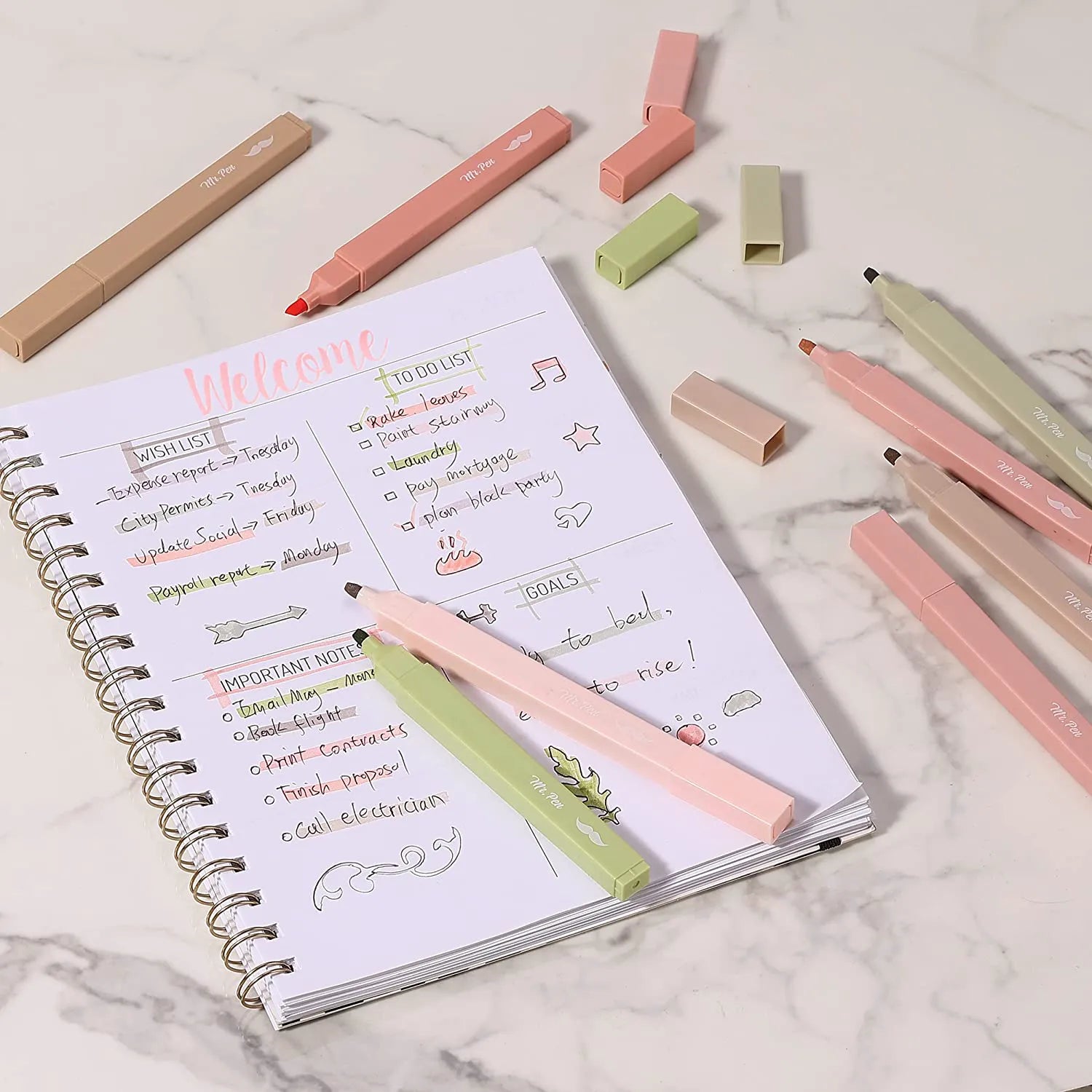 Boho Aesthetic Highlighters (8-Pack) with No-Bleed Ink & Chisel Tip
