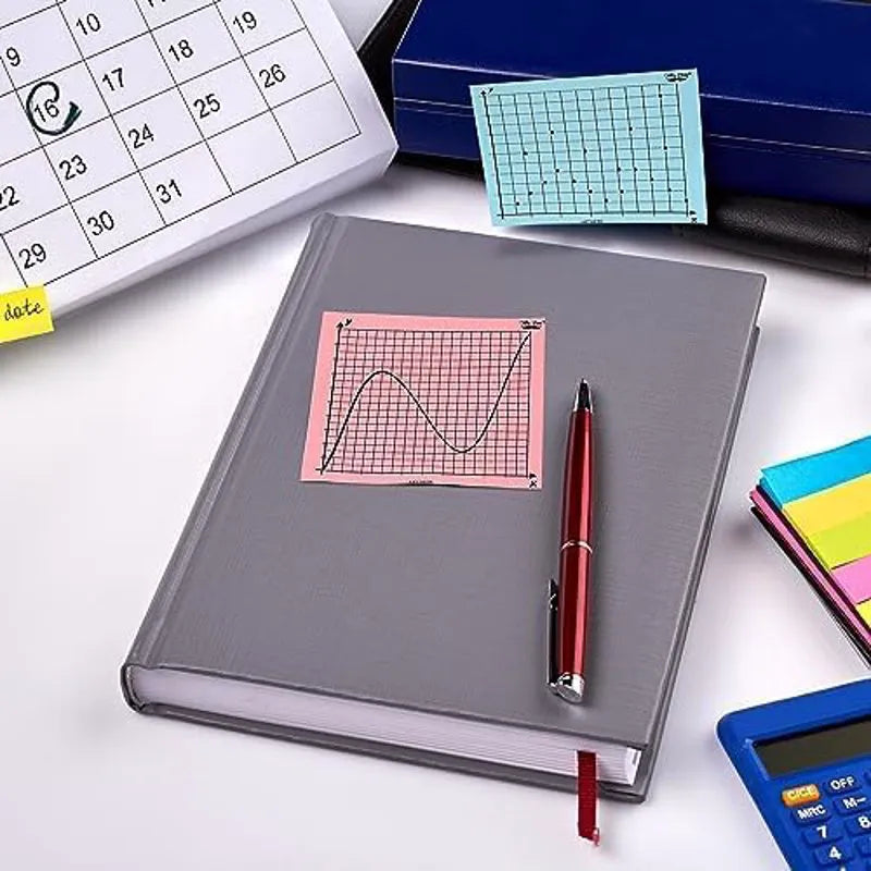 Graph Paper Sticky Notes 3x3, 6 Pads, Bright Colors, 300 Sheets