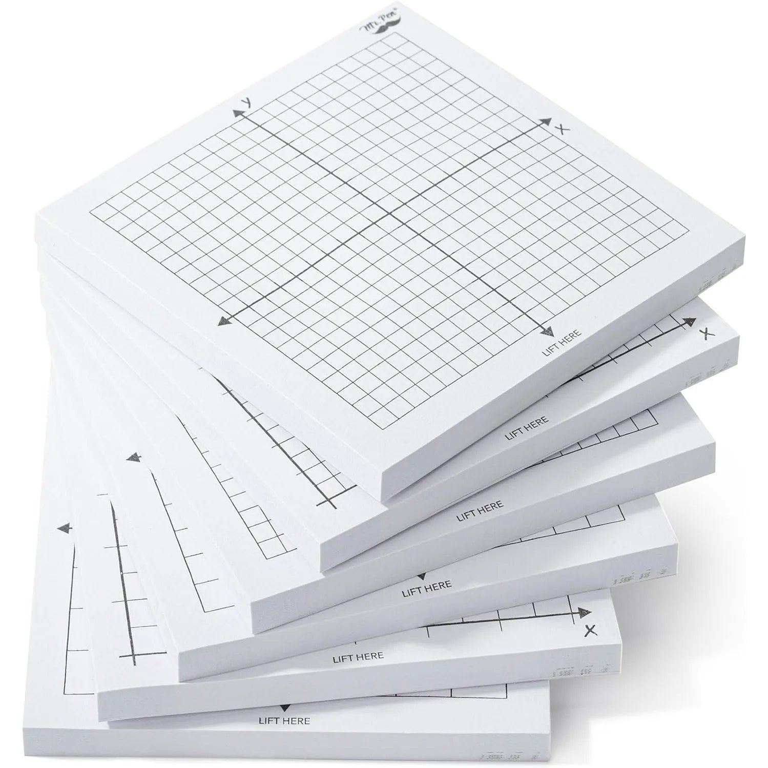 Graph Paper Sticky Notes 3x3 Inches, 6 Pads, White, 6 Designs, 300 Sheets Total