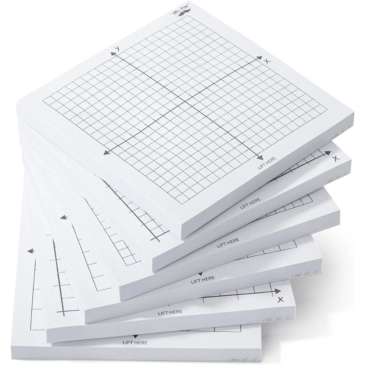 Graph Paper Sticky Notes 3x3 Inches, 6 Pads, White, 6 Designs, 300 Sheets Total