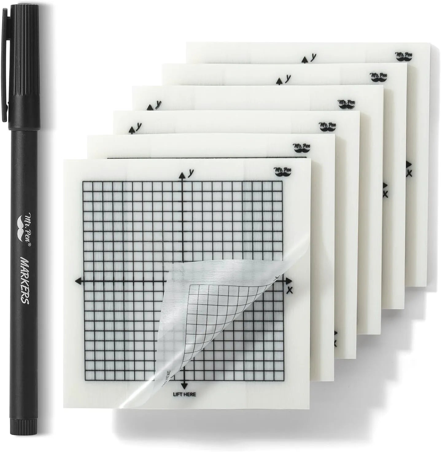 Transparent Graph Paper Sticky Notes 3x3 with Fineliner - 300 Sheets