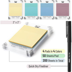 Pastel Transparent Sticky Notes 3x3