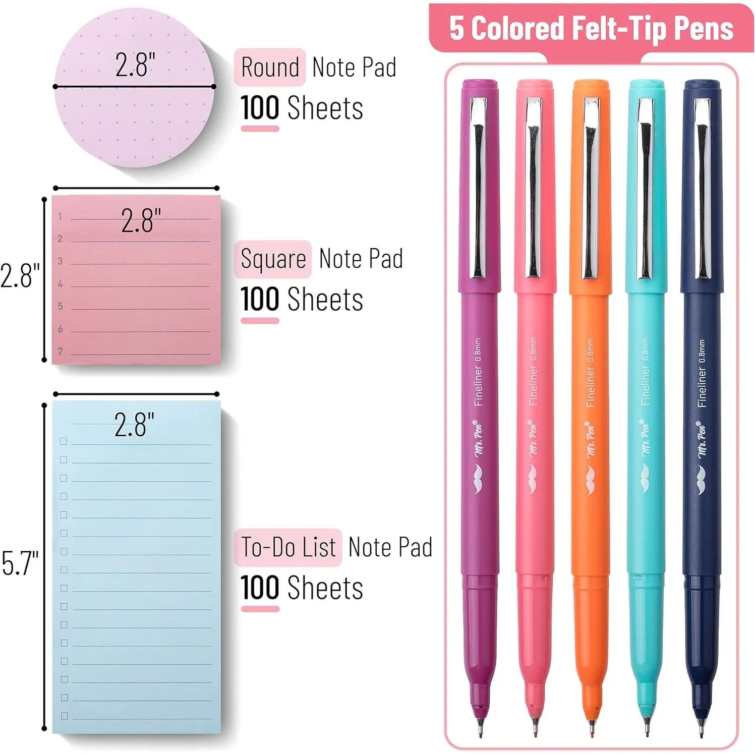 Pastel Sticky Notes & Pens Gift Set (305 pcs) for Teachers