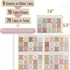 Bible Tabs - 75 Boho Themed Laminated Tabs for Old & New Testament, Easy Apply Journal Tabs