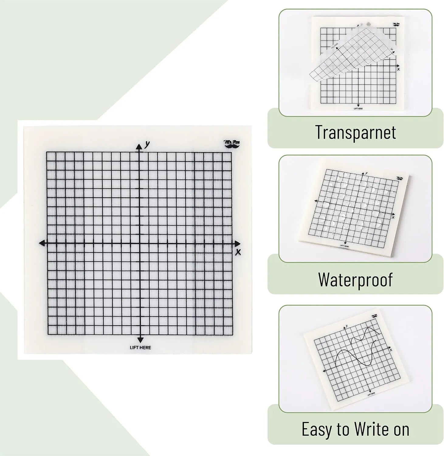 Transparent Graph Paper Sticky Notes 3x3 with Fineliner - 300 Sheets