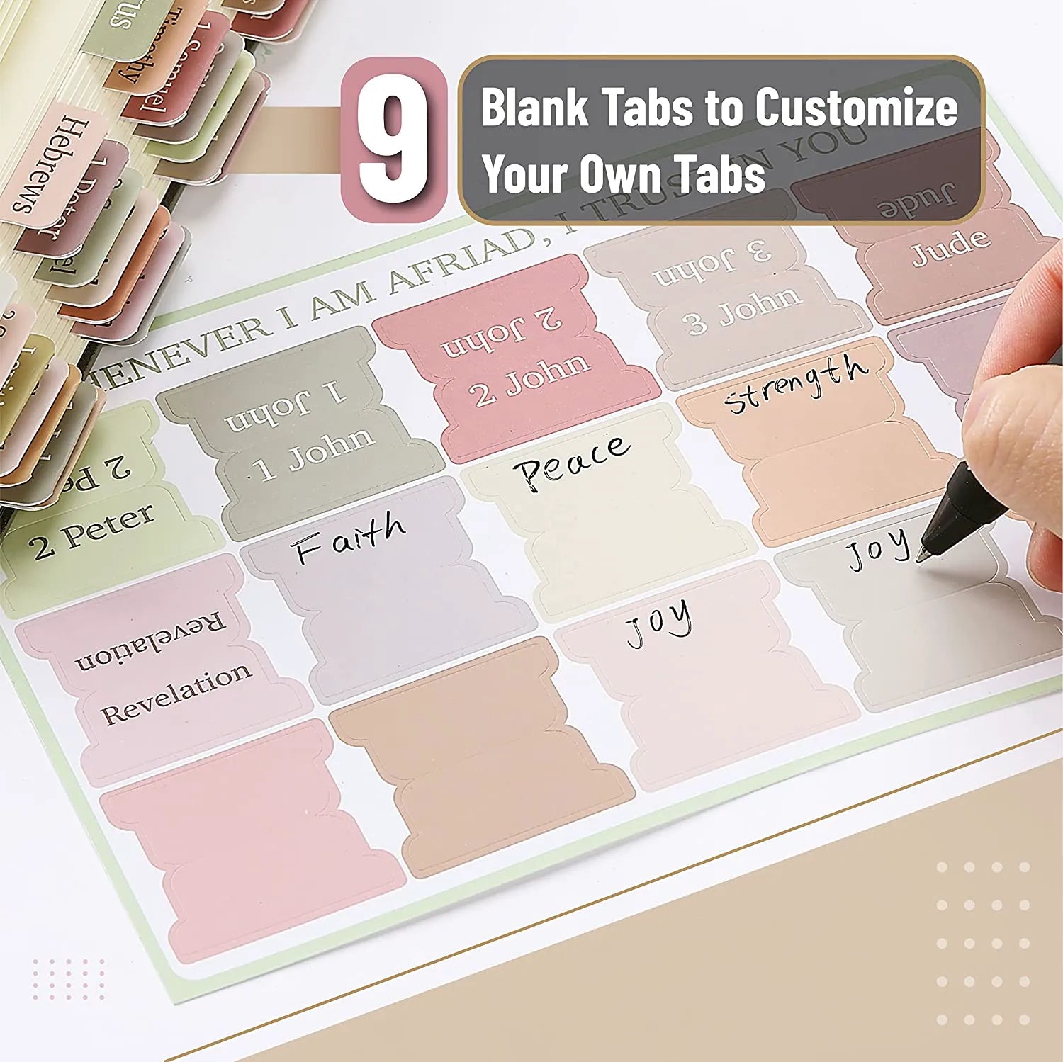 Bible Tabs - 75 Boho Themed Laminated Tabs for Old & New Testament, Easy Apply Journal Tabs