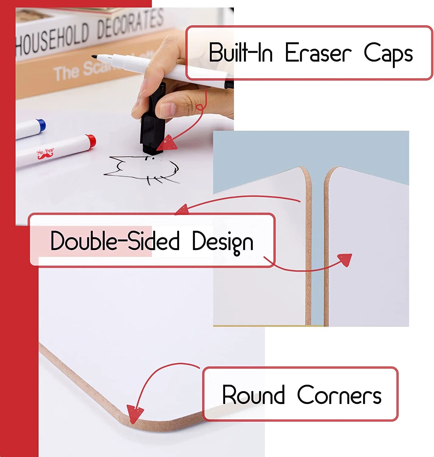 Kids Small Double-Sided Dry Erase Board with 3 Markers