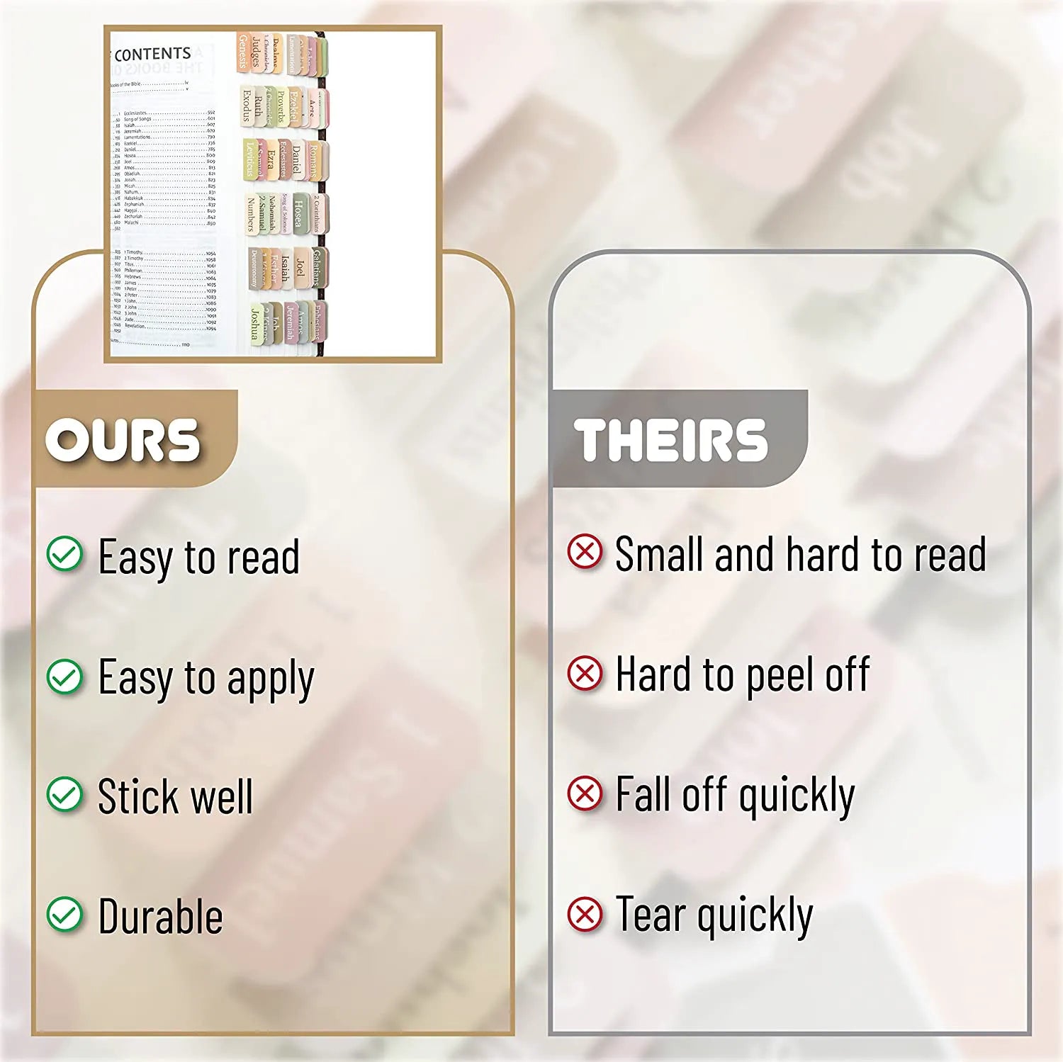 Bible Tabs - 75 Boho Themed Laminated Tabs for Old & New Testament, Easy Apply Journal Tabs