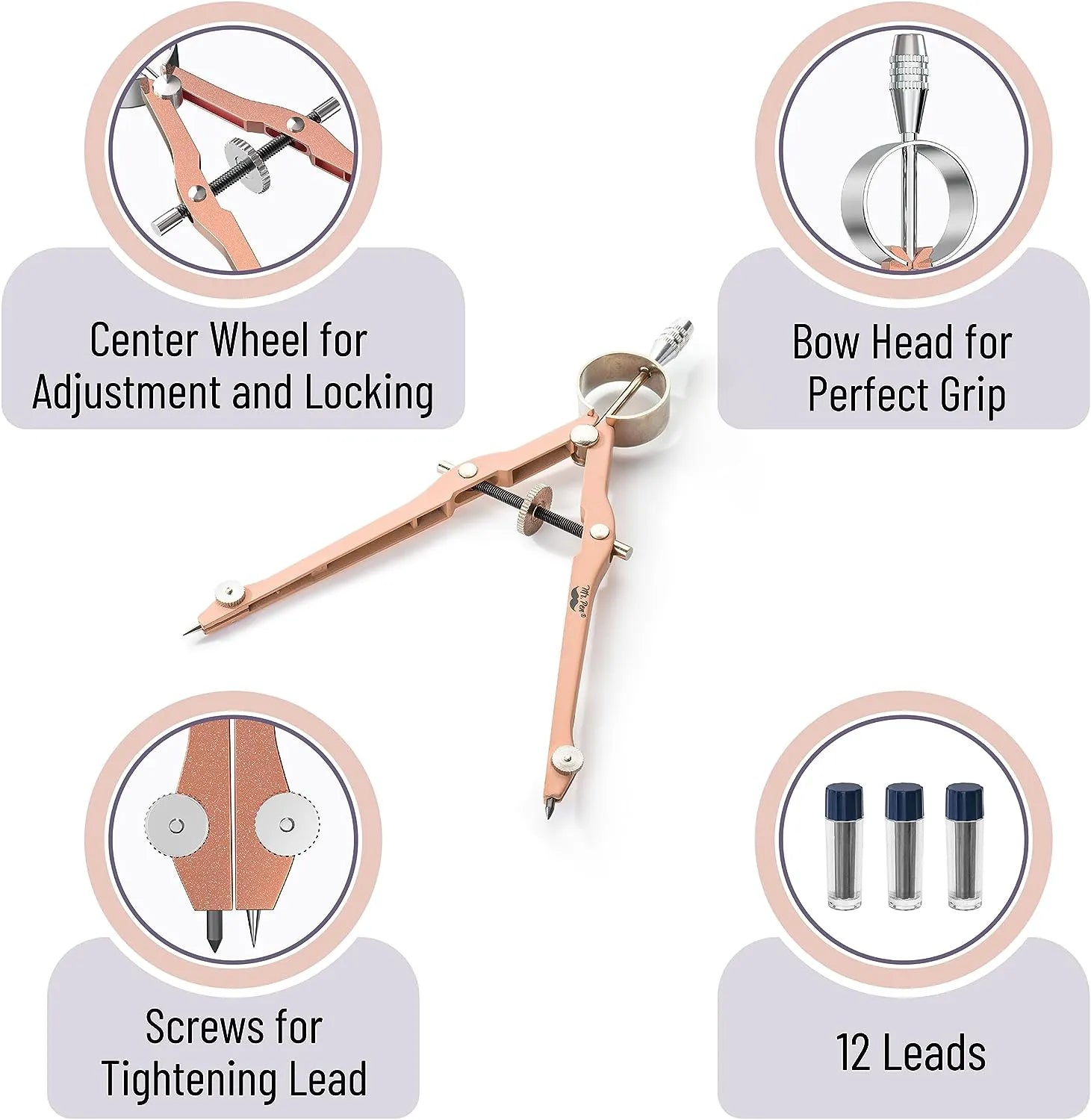 Rose Gold Bow Compass with Lock and Leads Set