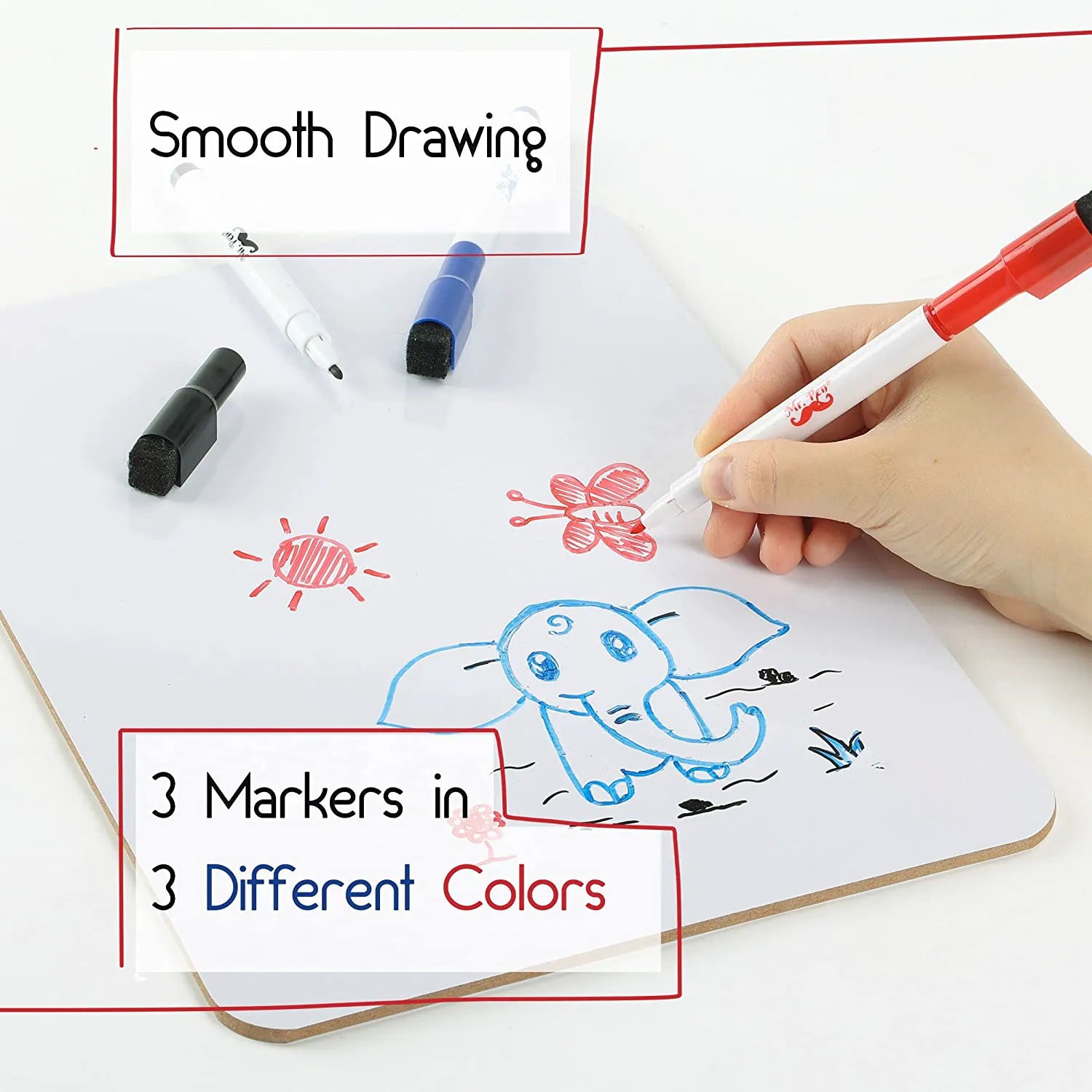 Kids Small Double-Sided Dry Erase Board with 3 Markers